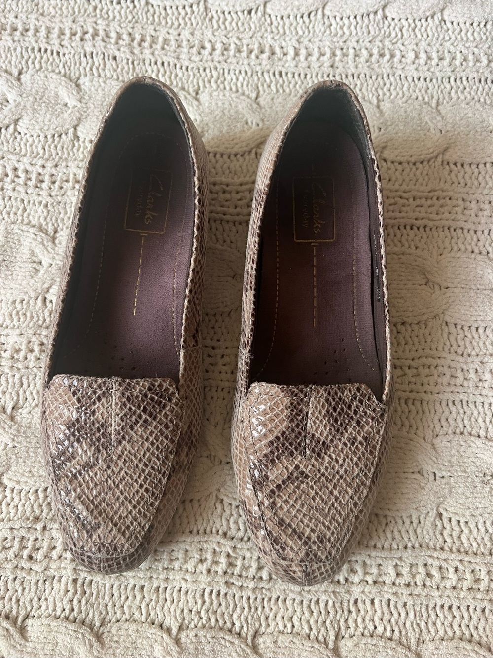 Clarks Snake-Embossed Tan/Brown Loafers